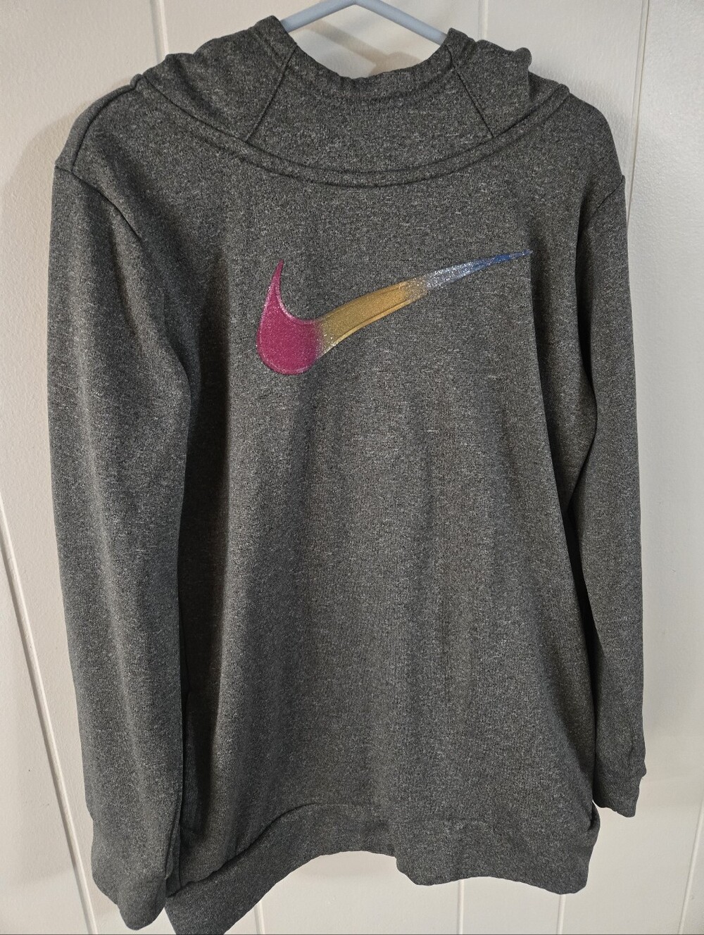 NIKE Gray Dri Fit Hoodie with Multicolor Swoosh - Size 6x